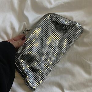 Cache Silver Metallic Clutch